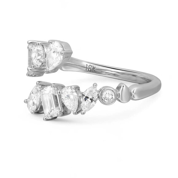 Multi Shape Lab Grown Diamond Bypass Ring 18K White Gold 1.65Cttw - Picture 3 of 5